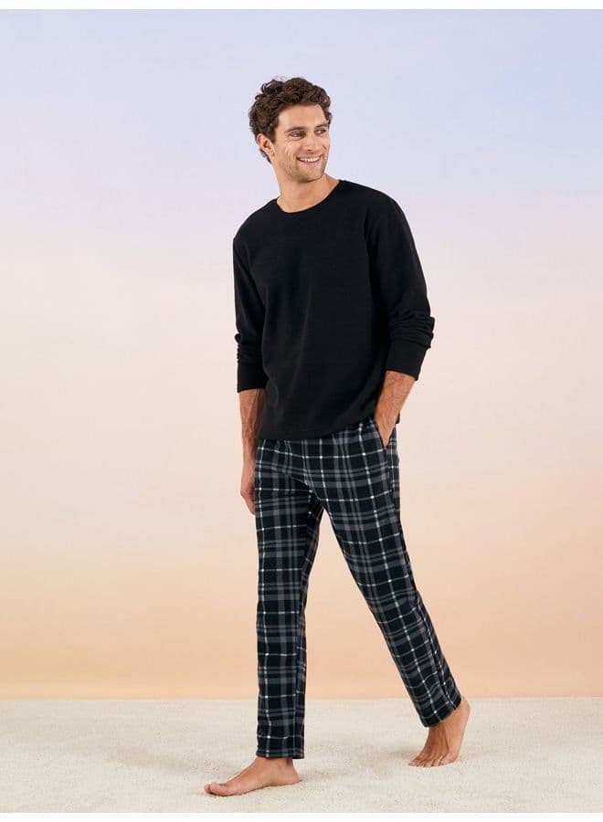 Standard Pattern Plaid Fleece Men's Pajamas Set - 4