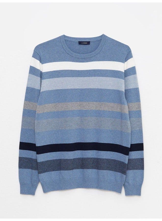 Crew Neck Long Sleeve Striped Men's Knitwear Sweater - 3