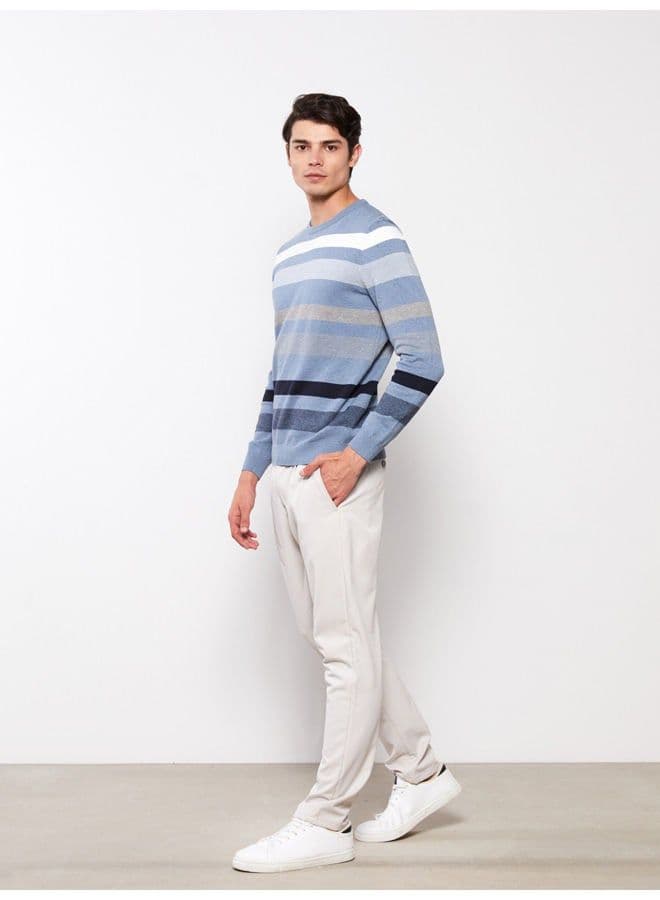 Crew Neck Long Sleeve Striped Men's Knitwear Sweater - 2