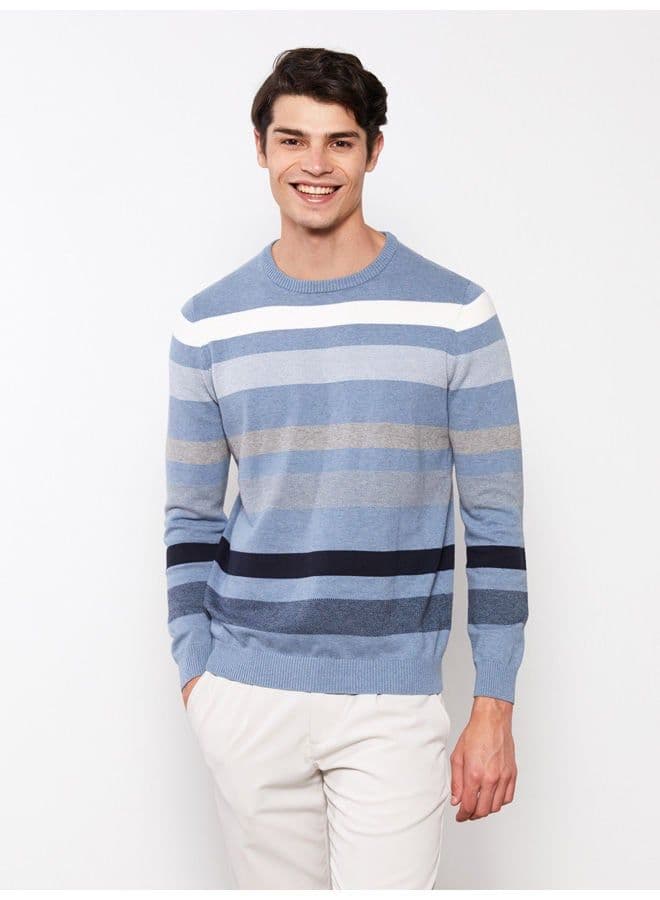 Crew Neck Long Sleeve Striped Men's Knitwear Sweater - 4