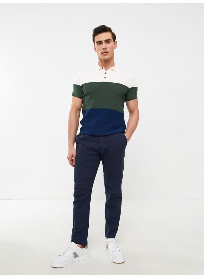 Polo Collar Short Sleeve Color Block Men's Knitwear Sweater - 3