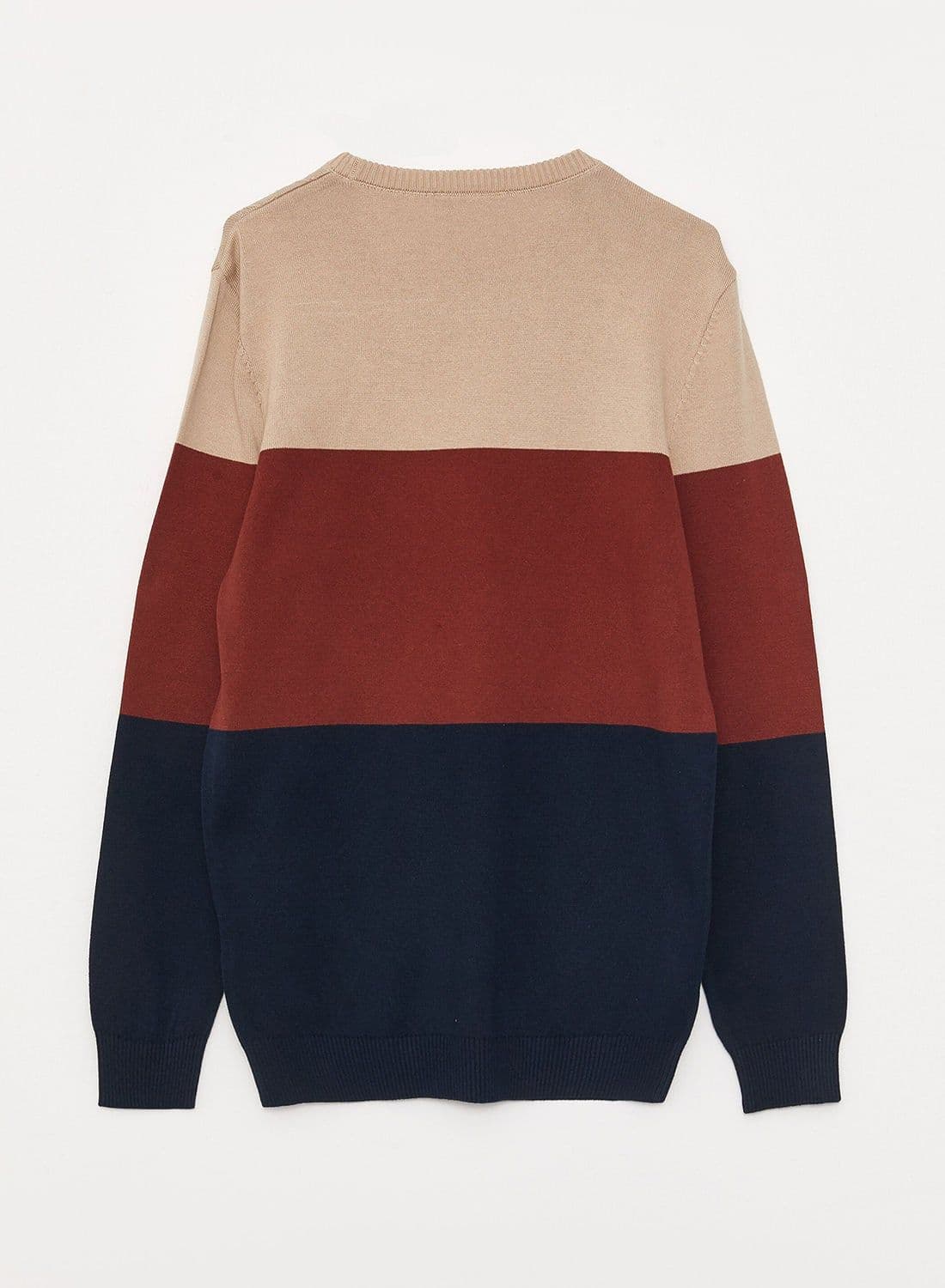 Crew Neck Long Sleeve Men's Tricot Sweater with Color Block - 3